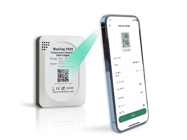 BlueTag TH20 LCD HACCP Bluetooth Registrador de datos de temperatura y humedad